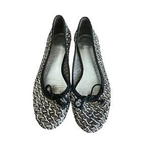 Stuart Weitzman Women's Woven Leather & Mesh Upper Basket Bow Flats Size 7.5